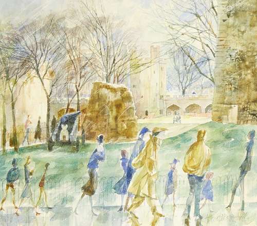 Arthur Henderson Hall ARCA RE RWS, British 1906-1983- May Day at the Tower; watercolour, signed in