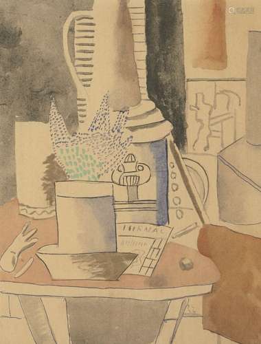 After Fernand Leger, French 1881-1955- Nature morte au journal, 1924; pochoir in colours on wove,