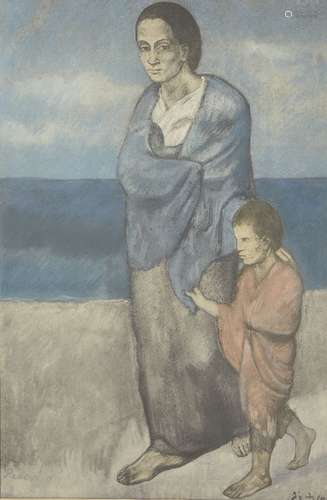 After Pablo Picasso, Spanish 1881-1973- Femme et Enfant au Bord de Mere (Mother and Child on the