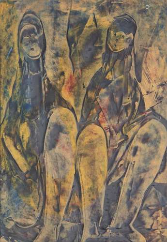 Zalovic Bozidar, Croatian, mid-late 20th century- Untitled, two seated figures; oil on paper, signed