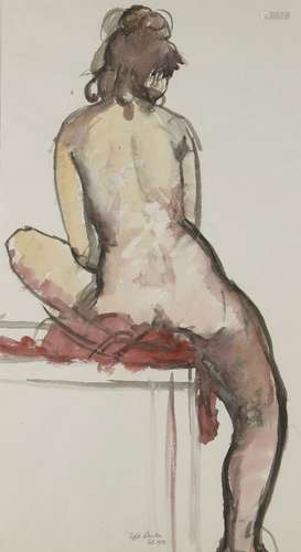 Fyffe Christie, British 1918-1979- Female nude from reverse, 1978; watercolour on paper, signed