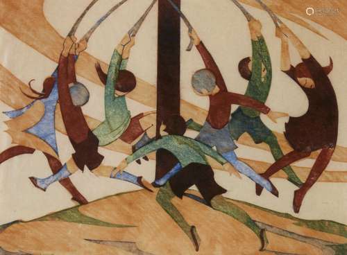 After Ethel L Spowers, Australian 1890-1947- Swings & The Giant Stride; off-set lithographs in