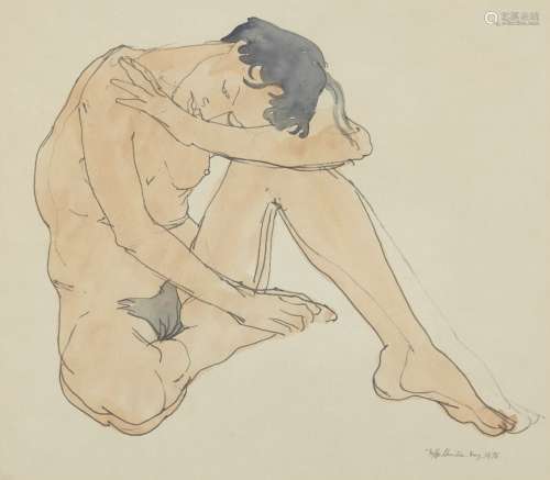 Fyffe Christie, British 1918-1979- Crouching figure I, 1978; watercolour and pencil on paper, signed