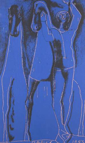 After Marino Marini, Italian 1901-1980- Untitled horse and rider; reproduction print in colours,