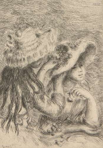 Pierre-Auguste Renoir, French 1841-1919- Le chapeau épinglé; etching, printed signature in the