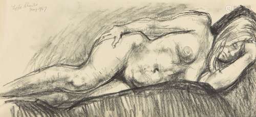 Fyffe Christie, British 1918-1979- Two reclining nude studies; black chalk on paper, signed and
