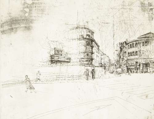 Ivan Schwebel, Israeli 1932-2011- Untitled street scene, 1981; etching on wove, signed, dated and