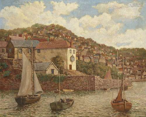 W Ratcliffe, British, early 20th century- Newlyn Harbour, Cornwall; oil on canvas, signed and