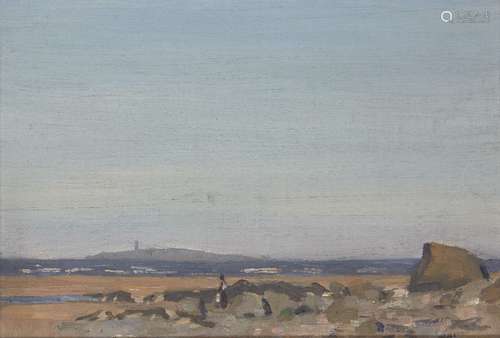 Henry Wilkinson Daniel, British exh. 1909-1936- Inchkeith, Firth of Forth; oil on board, 19.5x27cm