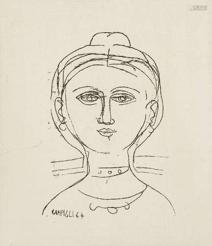 Massimo Campigli, Italian 1895-1971- Volto di donna, 1964; etching on wove, signed, dated an