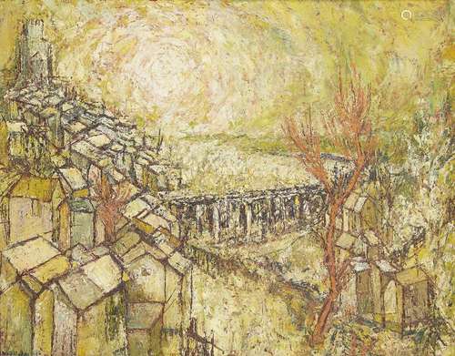 Ronald Copping, British b.1929- The Viaduct, 1959; oil on canvas, signed and dated, 61x75cm (ARR)