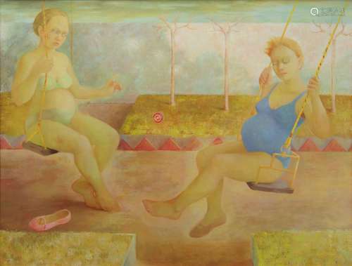 Ruth Calland, British b.1964- Centre Panel of Gardens (Triptych), 1987; oil on canvas, signed and