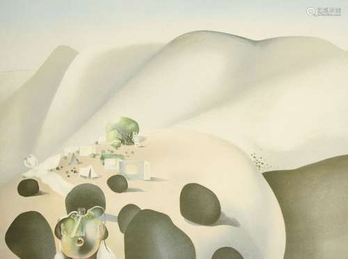 Naftali Bezem, Israeli b.1924- Untitled, surreal landscape; lithograph in colours on wove, signed