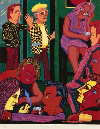 Christopher Battye RA, British b.1942- In the Colony Room; screenprint in colours, signed, titled