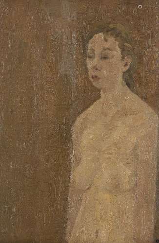 Polly Lister, British, late 20th century- Female nude; oil on canvas, signed and inscribed on the