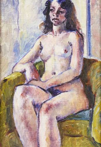 Fyffe Christie, British 1918-1979- The Brown Chair; oil on panel, 31x22cm (ARR) Provenance: Tom Bell