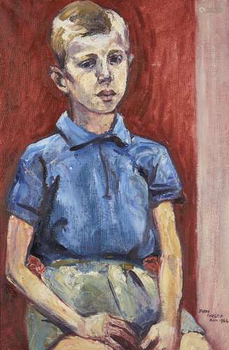 Fyffe Christie, British 1918-1979- Seated boy, 1964; oil on canvas, signed and dated, 61x41cm (