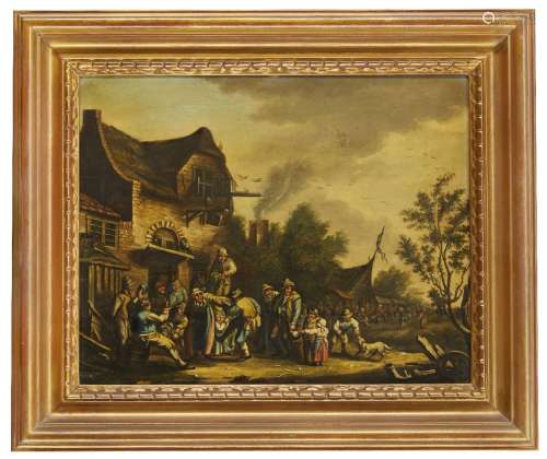 Manner of David Teniers the Younger, early-mid 19th century- A crowd of merry-makers outside a