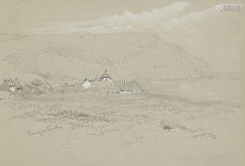 British School, 19th century- Coastal landscape with houses at Ringstead, Dorset; pencil