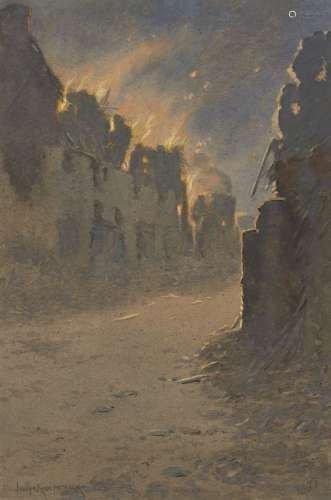 Joseph Kirkpatrick, British 1872-1936- The Glare of War; watercolour, signed, 22x14cm Provenance: