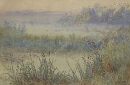 Joseph Kirkpatrick, British 1872-1936- Marshland, 1894; watercolour, signed, inscribed and dated,