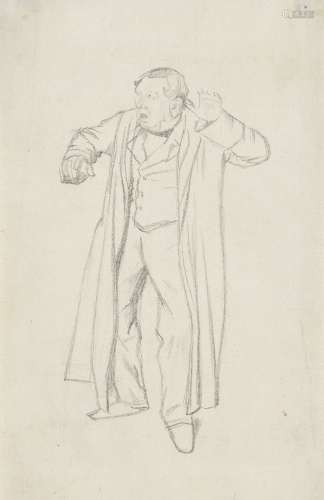 British School, late 19th/early 20th century- Study of a man opening his overcoat; pencil on