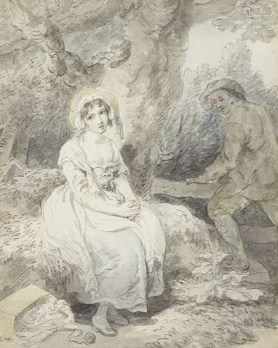 Francis Wheatley RA, British 1747-1801- A Rustic Couple; pen and grey black ink and wash with