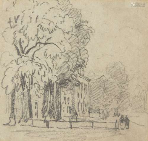 British School, early/mid 19th century- Sketch of a country house and trees; pencil, 12x12.5cm