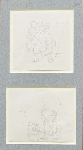 George Chinnery, British 1774-1852- Figure studies; pencil on paper, two, in shared mount and frame,