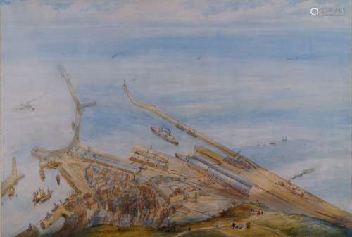 Circle of John Absolon RI, British 1815-1895- A bird’s eye view from Western Heights of Dover