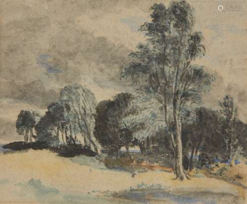 Samuel William Reynolds Snr., British, 1773-1835- Study of woodland; brush and black ink and