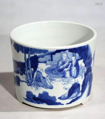 Blue and white porcelain brush pot