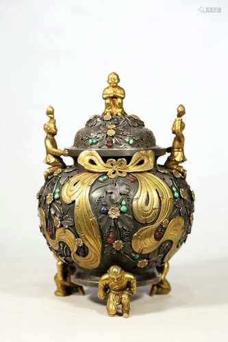 Silver gold gilded incense burner