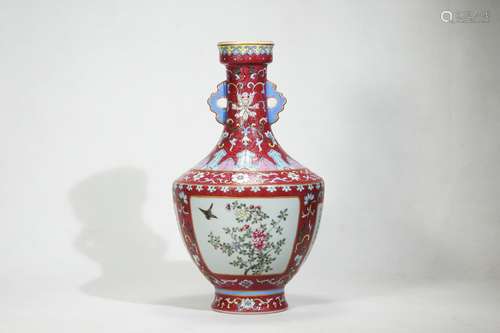 famille rose porcelain bottle