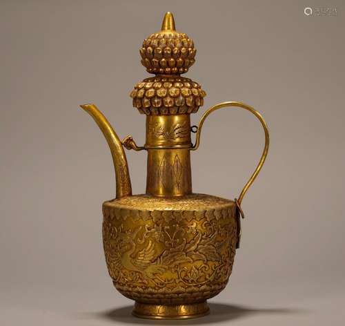 Qing Dynasty silver gold gilded pot