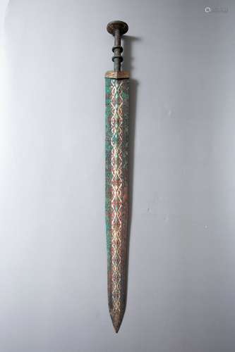 bronze sword with gold and silver painted