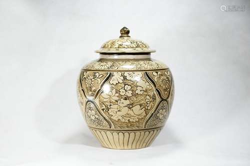 Jizhou kiln porcelain cover jar