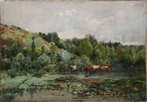 MATIFAS Louis, 1847 1896, \nCows in the creek, \noil…
