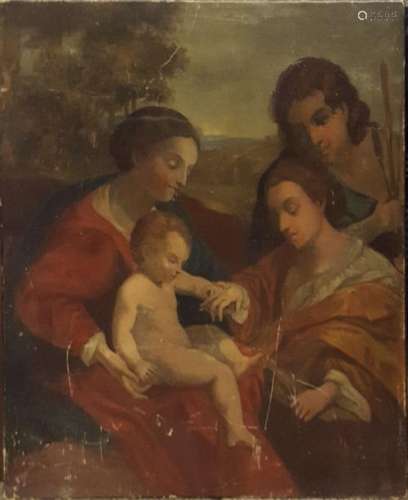 FRENCH SCHOOL \nHoly Family \nOil on canvas lined on…