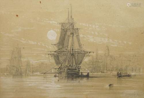CHRISTMAS Jules, 1810 1881, \nShips near a moonlit …