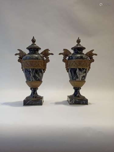 Pair of ornamental baluster shaped vases in black …