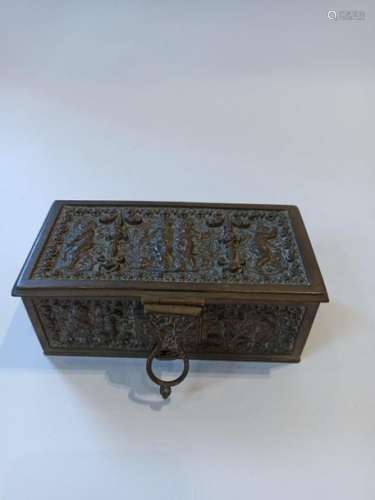 Rectangular bronze jewelry box with Renaissance st…