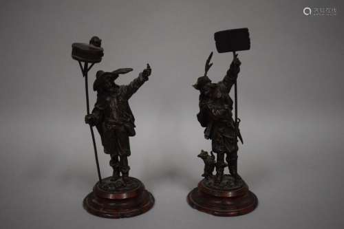 The dog shearer and the acrobat, bronzes on a wood…