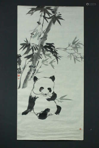 A PANDA PATTERN VERTICAL AXIS PAINTING