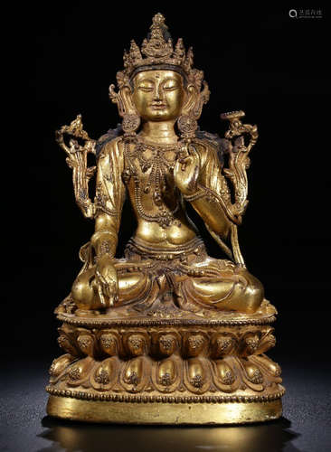 A GILT BRONZE TARA BUDDHA STATUE