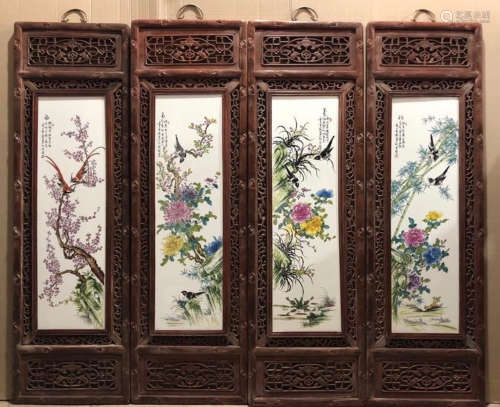 SET FAMILLE ROSE GLAZE SCREEN PAINTED WITH FLOWER