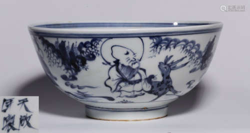 A BLUE&WHITE GLAZE BOWL PAINTED WITH FIGURE PATTERN