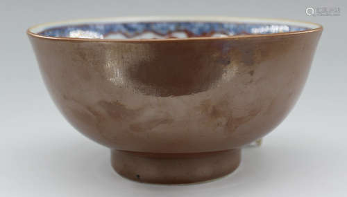 A BLUE&RED GLAZE BOWL WITH BIRD&FLOWER PATTERN