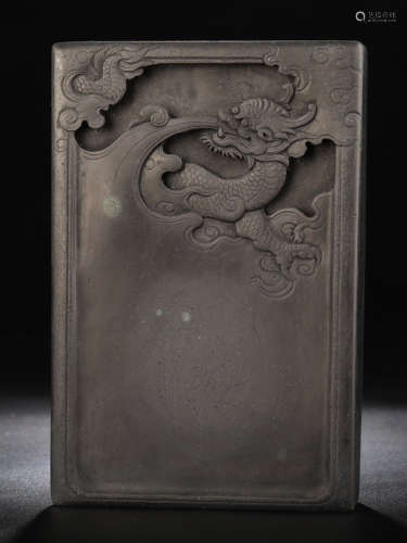 AN INK SLAB CARVED WITH DRAGON PATTERN