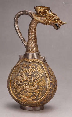 A GILT SILVER POT CARVED WITH DRAGON